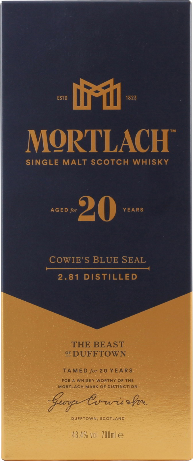Mortlach 20 Jahre Cowies Blue Seal Whisky mit 43,4 % Vo