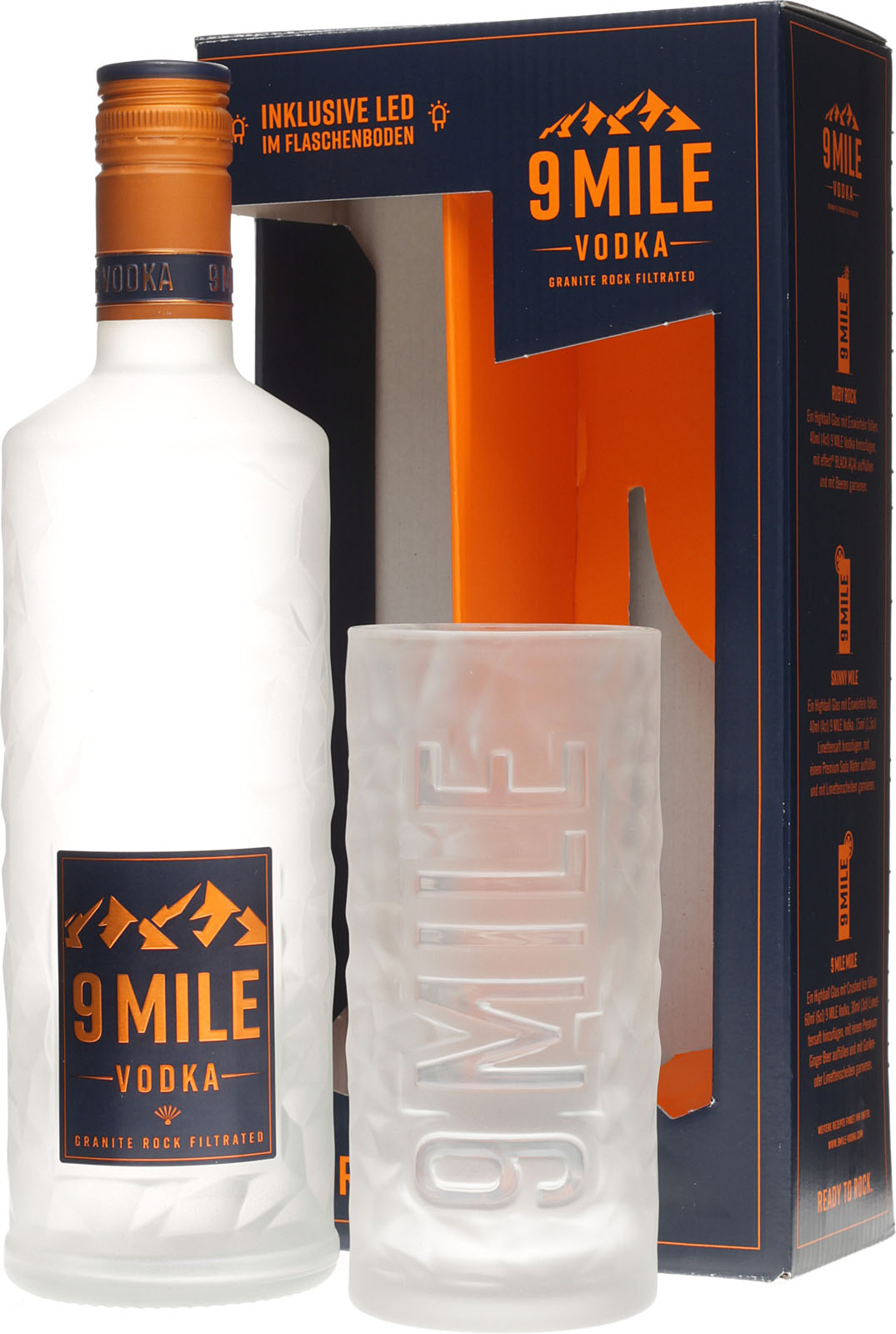 9 Mile Vodka + Highball Glas, deutscher Gin mit