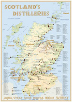 Karte der Destillerien in Schottland in Postergr��e