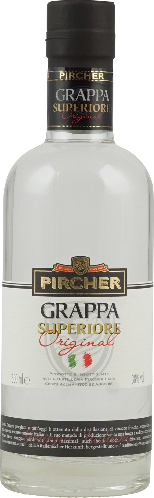 Pircher Grappa Superiore Oiginal Mit 500 Ml Und 38 Vol Aus Sudtirol
