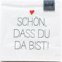 Servietten Motiv: Schön, dass du da bist, weiß, Deko Servietten Motiv: Schön, dass du da bist, weiß, Deko